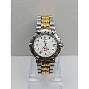 Swiss Military Quartz Watch Date New Battery 38mm Gold Silver Two Tone 5ATM WR